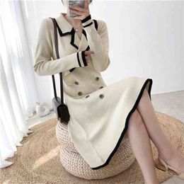 Autumn Winter Long Sleeve Sweater Dress Women Elegant Casual Solid Double-breasted Knitted Mini Office Lady Jurken 210514