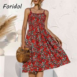 Foridol Sleeveless Vintage Floral Print Summer Dress Women Casual Loose Dress Female Elegant Long Boho Beach Vestidos 210415