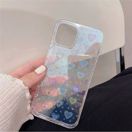 Luxury Clear Love Heart cell Phone Cases For iPhone case 11 12 Pro Max X XR XS Max 7 8 Plus SE Gradient Laser Shockproof Cover