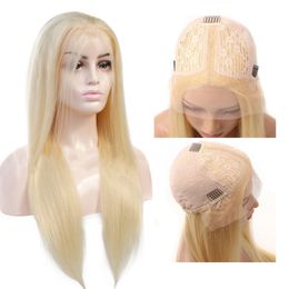 613 Blonde Full Human Hair Wig T-part Lace Front Wigs 10~28 Inches Straight Perruques De Cheveux Humains RQY4351