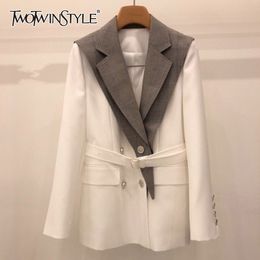 Korean Patchwork Blazer For Women Notched Long Sleeve Hit Colour Causal Blazers Female Fashion Clothing Autumn 210524