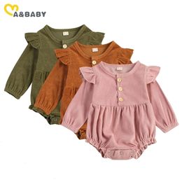 0-24M Spring Autumn Cute born Infant Baby Girl Ruffles Romper Long Sleeve Jumpsuit Clothes Corduroy Costumes 210515