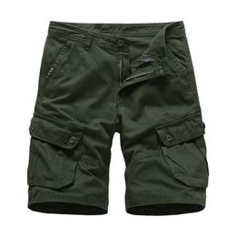 Cargo Shorts Men Cotton Bermuda Male Summer Military Style Straight Work Pockets Black Short Pants Casual Army Green Shors Man 210518