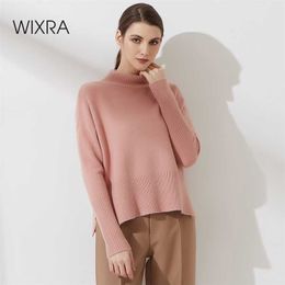 Wixra Women Mock Neck Sweater Autumn Winter Thick Long Sleeve Split Pullover Female Basic All Match Top 211011