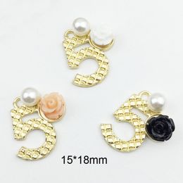 10pcs/pack Pearl Number 5 Resin Flower Charms Bracelets Pendant Five Shape For DIY Earring Jewellery Gold-color Making Craft YZ058