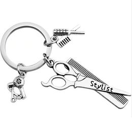 European and American Jewelry Stylist scissors hairdryer comb creative charm pendant keychain Best Friends hairdresser Gifts