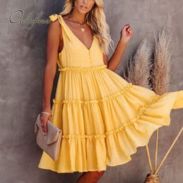 Summer Women Mini Beach Sundress Spaghetti Strap Ruffle Sexy Short Dress 210415
