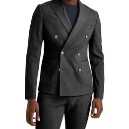 Men's Suits & Blazers Black Peaked Lapel Double Breasted Men Dinner Prom 2 Pieces Groom Tuxedos Wedding Man Formal Slim Fit Blazer Wear