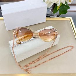 Top hanging piece inlaid diamond women's Sunglasses SHINE/S Summer UV protection oval designer glasses Metal frame chain Sunglasses