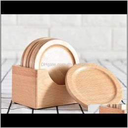 Mats Pads Decoration Accessories Kitchen, Dining Bar Home & Garden Drop Delivery 2021 Wooden Pad Set 6Pcs Round Coasters Anti Scalding Heat I