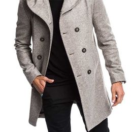 ZOGAA Autumn Winter Men's Coats Long Woollen Trench Coat Fashion Brand Casual Button Pockets Hooded Overcoat Men Outwear 211122