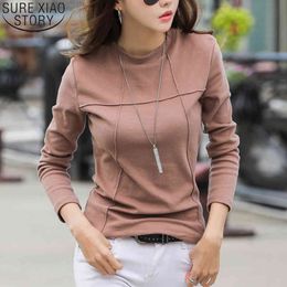 Cotton Long Sleeve Shirt Women Autumn Clothes Fashion Korean Solid Slim Bottoming Shirts Casual T-shirts Ladies Tops 10640 210417