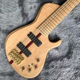 Custom Neck Through Body Maple Top Ash Wood 6 Strings Bass Guitar 940mm Scale Length