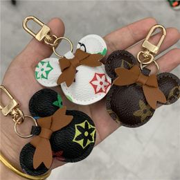 Mouse Design Car KeyRings Flower Bag Pendant Charm Jewelry Keyring Women Men Gift Fashion PU Leather Animal Key Chain Accessories