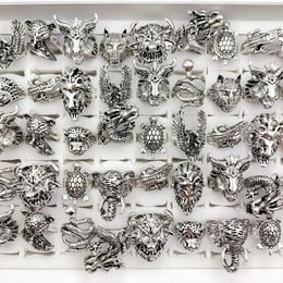 Moda 20/30/50/100 pçs anel de cabeça de animal estilo gótico Punk Tough Guy vintage mix banda de metal adequado para homens e mulheres anéis de conjunto de joias para presente