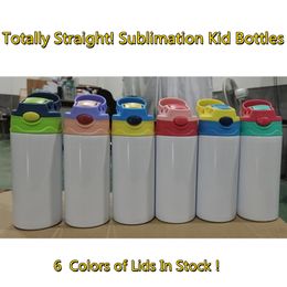 New Straight 6 Colours DIY Blank Sublimation Sippy Cup Tumbler 350ML Baby Bottle Heat Transfer Coated Cartoon Double Wall Stainless Steel Children Water CupS