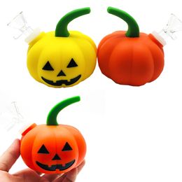 Halloween Pumpkin Shape Silicone Hookah Mini Bong Water Pipes Tobacco Tool Dab Rig Colorful Portable Hookahs Bongs With Funnel Bowl