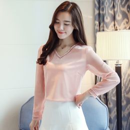 Spring Female solid white Tops Ruffles Chiffon Blouse V neck Casual long sleeve Shirts Femme Elegant Women Blusas 509A6 210420