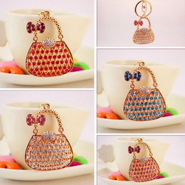 Fashion bowknot bag Keychain Metal Key Ring Rhinestone Crystal handbag Keychain Gift Keyring Unisex