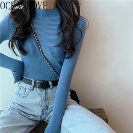 Solid Pullovers Half Turtleneck Autumn Winter Women Sweaters Korean Slim All Match Sueter Mujer Pull Femme 17274 210415