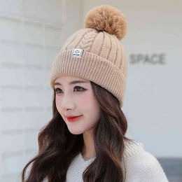 Winter new knit cap flanged straight ball cap Earguard wool cap Korean women's warm hat Y21111