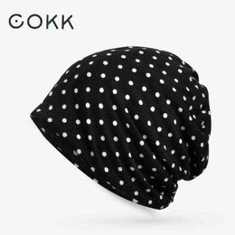 COKK Women's Beanie Hat Cotton Summer Dot Pattern Beanie Hats For Men Women Slouchy Beanies Skullies Hat Female Male Bone Gorros Y21111