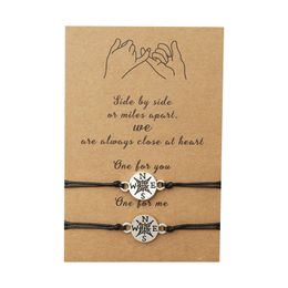 Braided 2pcs/set Charm Bracelet For Friendship Couples Compass Pendant Bangles Women Man Lucky Wish Jewellery