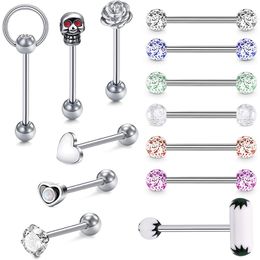 Stainless Steel 14G Straight Tongue Barbell Rings Body Piercing Jewellery for Men Women