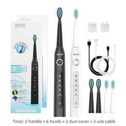 SEAGO Electric Toothbrush Rechargeable Sonic Travel Heads Replacement Adult Timer Brush 5 Modes 4 Colours 220224