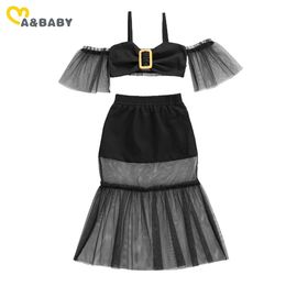 1-6Y Summer Child Kids Girls Clothes Set Off shoulder Bow Tops Tulle Skirts Evening Party Holiday Outfits 210515