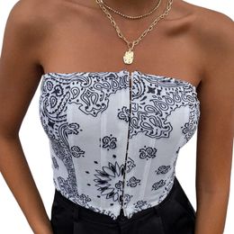 Summer Women's Trendy Sexy Corset Crop Tops Bohemian Strapless Hook and Eye Front Boned Bustier Exposed Navel Tube top Y0824