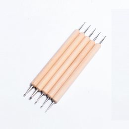 5pcs nail art dotting tools rhinestones picker pen wood handle double head for nails design painting manicure accessories NAB010