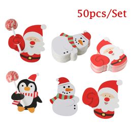 50Pcs Cartoon Santa Claus Paper Card Christmas Lollipop Cards Penguin Pattern DIY Christmas Gifts Decorations w-01240