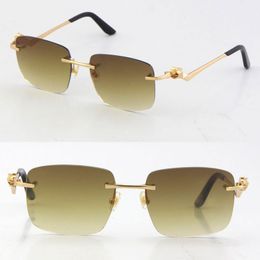 2021New Rimless Unisex Fashion Leopard Series Sunglasses Metal driving Vintage glasses High Quality Designer UV400 Frameless Diamond Cut Lens Eyeglasses 18K Gold