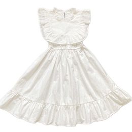 6 to 16 years kids & teenager girls summer embroidery bib-front ruffle flare cotton dress children girl fashion white dresses Q0716