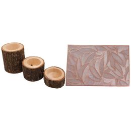 Mats & Pads 3 Pcs Vintage Wooden Tree Branch Candle Holder 4 Square PVC Placemats Anti-Scalding Heat Insulation Pad Rose Gold