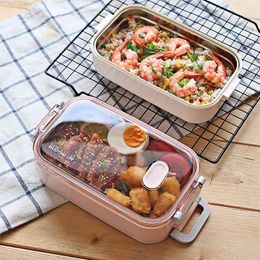 Lunch Box Leakproof Double Layer Bento Eco-friendly Food Container Stainless Steel for Kids School Picnic Microwavable 210423