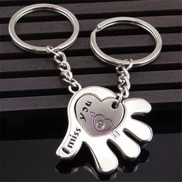 1 Pair Love Palm Shape Couple Lovers Key Chains I Miss You Key Ring Valentines Day Christmas Anniversary Gifts