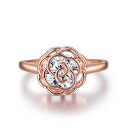 Wedding Rings UFOORO Hollow Camellia Female Ring With Zircon Rose Gold Silver Plated Engagement Jewelry Wholesale