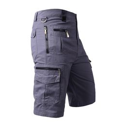 Knee Length Cargo Shorts Men's Summer Casual Cotton Multi Pockets Breeches Cropped Short Trousers Military Camouflage 5XL 220301