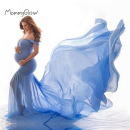 Pregnant Dress Maternity Pography Props For Shooting Po Pregnancy Clothes Cotton+Chiffon Off Shoulder Half Circle Gown 210922