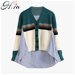 H.SA Women Winter Sweater Cardigans Button Up Knitwear Shirt Knit Patchwork Jumpers Korean Fashion Tops Roupa 210417