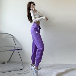 sale purple pants summer loose and thin high waist nine-point casual harem 210520