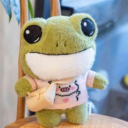 29cm Cute Plush Big Eyes Frog Toy Stuffed Animals Soft Sweater Crossbody Bag Kids Toys Birthday Christmas Gift for Girls Boys 210728