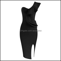 Casual Dresses Womens Clothing Apparel High Quality Celebrity Black One Shoder Open Fork Sexy Rayon Bandage Dress Evening Party Drop Deliver