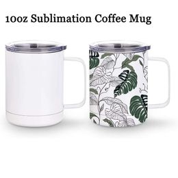 10oz Sublimation Mugs with Handle Stainless Steel Double Wall Wine Tumbler DIY Blank Coffee Mug Christmas Gift