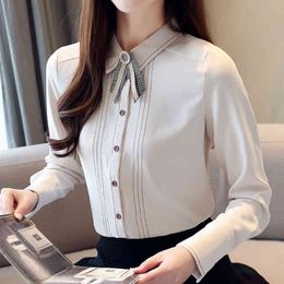 Fashion Woman Blouses Long Sleeve Blouse Women Turn Down Collar Office White Blouse Women Tops Chiffon Blouse Shirt C541 210426