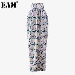 [EAM] Women Ruffle Strapless Slim Slit Elegant Dress Slash Neck Sleeveless Loose Fit Fashion Spring Summer 1DD7701 21512