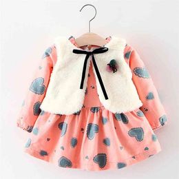 Girls Suit Children'S Clothing Autumn And Winter Fur Vest+Princess Party Love Velvet Dress 2pcs Warm Baby Kids Girl Clothes 210625