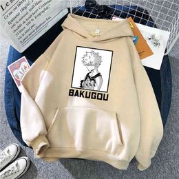 My Hero Academia Bakugou Print Man Sweatshirt Loose Fleece Casual Hooded Pullover Male Fashion Cartoons Punk Hip Hop Hoodies H1227